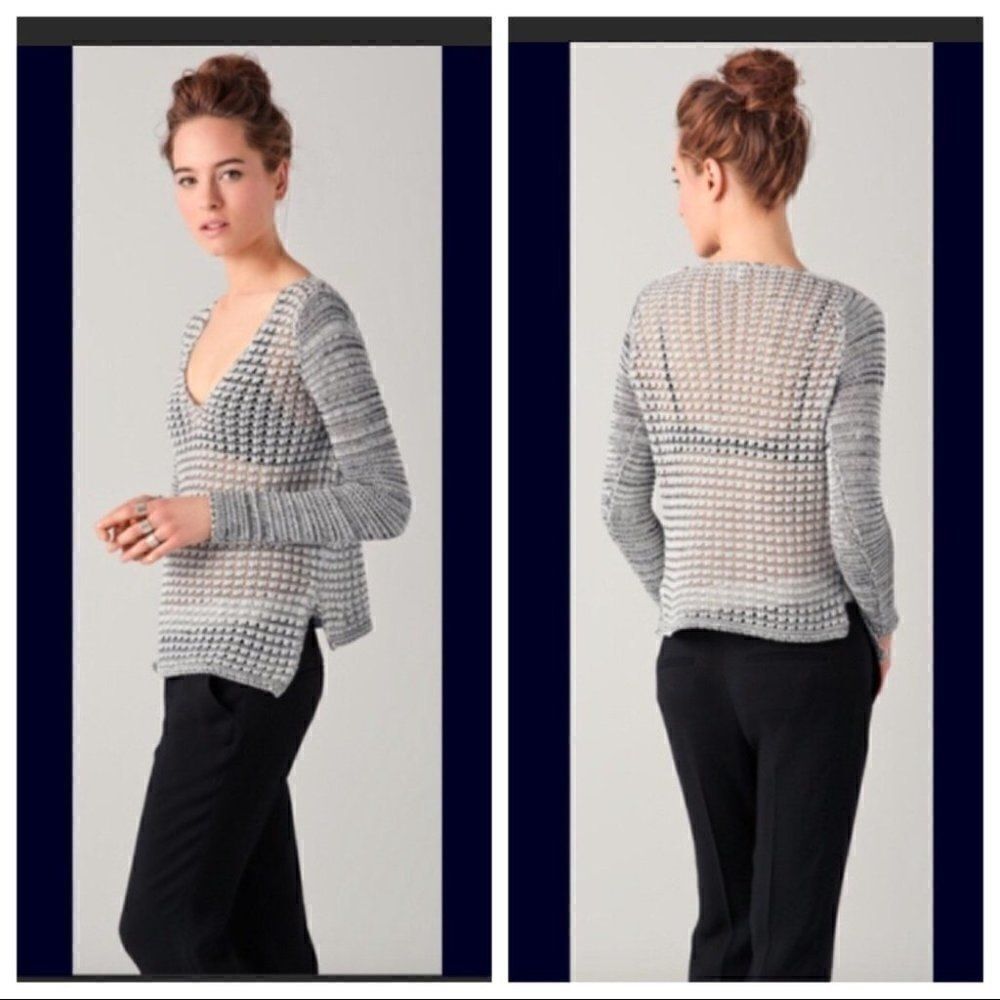 Helmut Lang Gray Luminous cord v neck sweater Sm